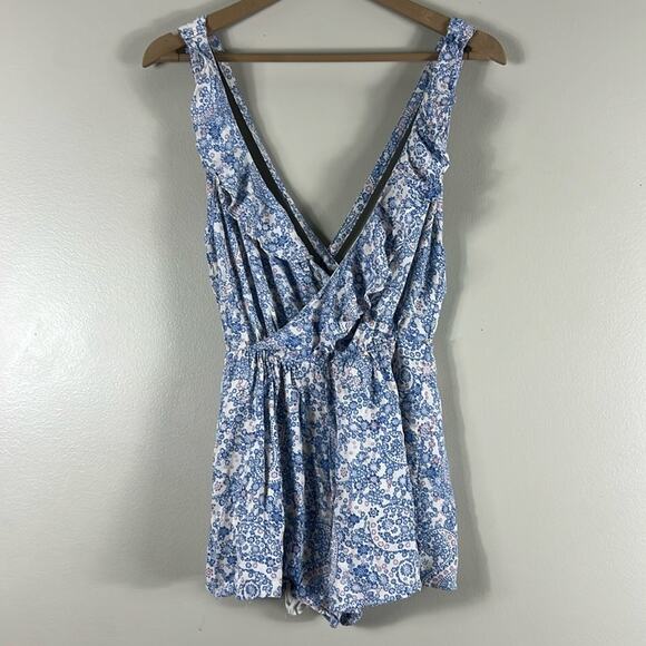 Free People Blue Boho Delfonic Flirty Floral Paisley Romper - Picture 4 of 7